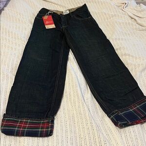 GAP Denim Loose Fit Jeans with Plaid Lining and Cuffs
